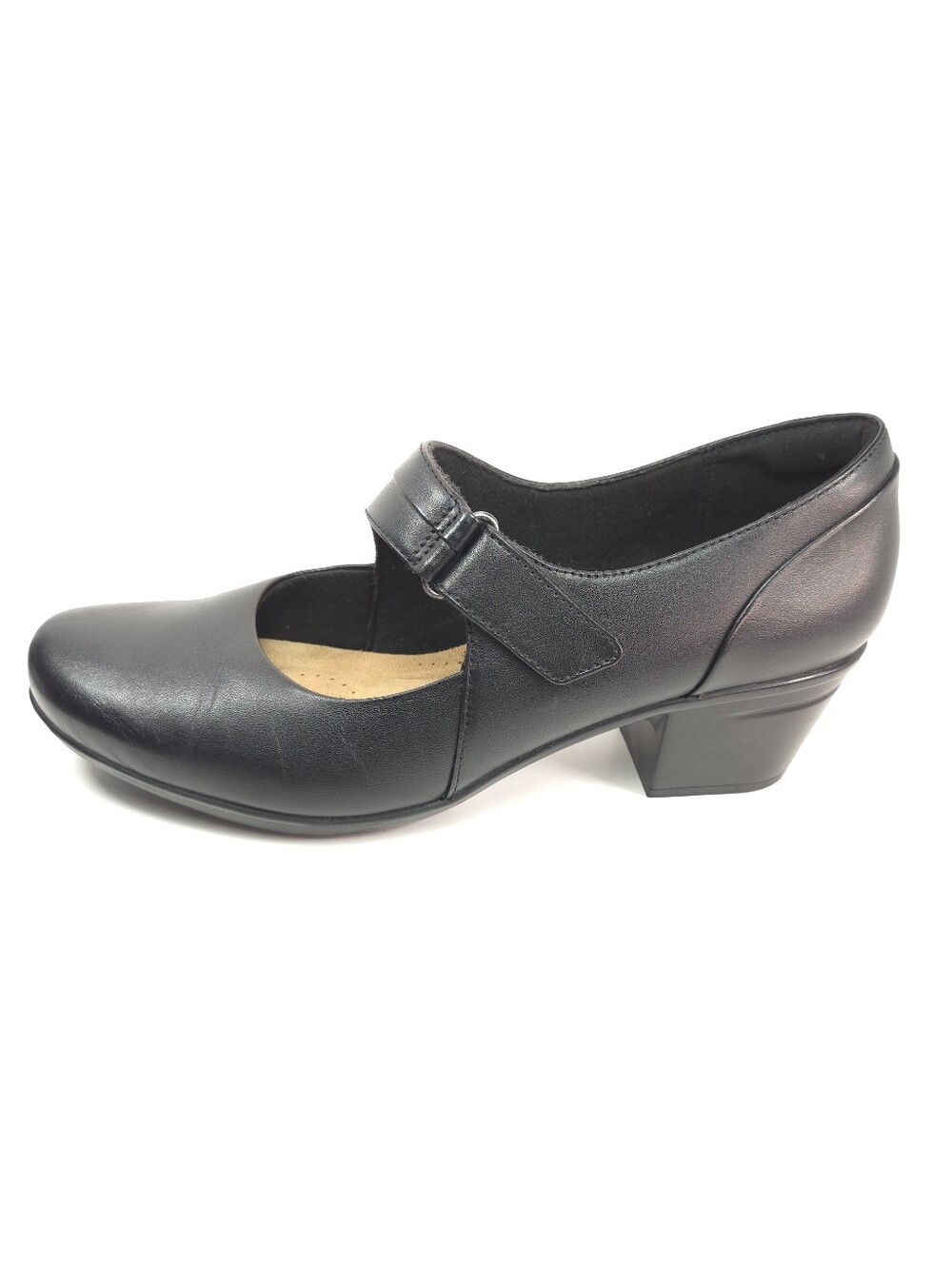 Clarks Emslie Lulin Black Leather Mary Jane Block Heel Pump Sz 12